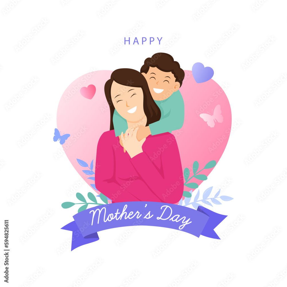 Happy Mother's Day Card. Vector illustration of kid hugging his mother with love. Happy Mother's Day Card. Vector illustration of kid hugging his mother with love.