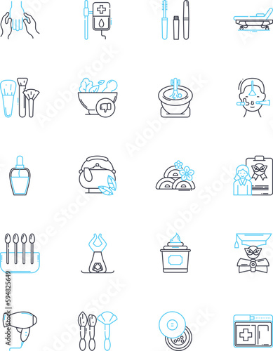 Hair styling linear icons set. Color, Cut, Style, Texture, Layers, Highlights, Blowout line vector and concept signs. Perm,Updo,Braids outline illustrations