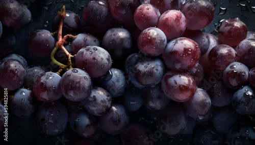 Top view of of a ripe grape with waterdrops on a seamless background ai, ai generative, illustration