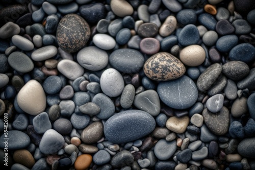 Abstract background with dry beautiful stones or pebbles, selective focus. AI generated, human enhanced.