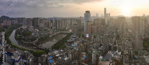 Aerial view of Guiyang at sunset, in Guizhou province, China photo