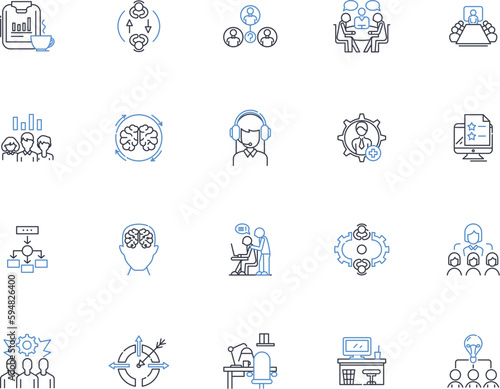 Team dynamics line icons collection. Collaboration, Communication, Trust, Synergy, Diversity, Leadership, Cohesion vector and linear illustration. Accountability,Empathy,Motivation outline signs set