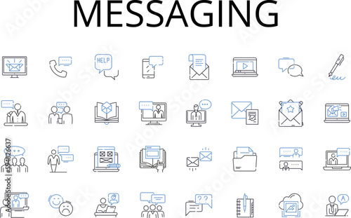 Messaging line icons collection. Chatting, Correspondence, Communicating, Texting, Emailing, Interacting, Exchanging words vector and linear illustration. Dialoguing,Conversing,Chattering outline