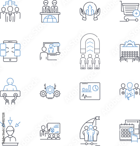 Workday framework line icons collection. Deployment, Integration, Reporting, Analytics, Configuration, Security, Performance vector and linear illustration. Mobility,Payroll,Timekeeping outline signs