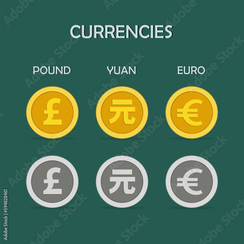 Set of currency icons and symbols
