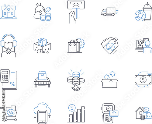 Stocks line icons collection. Prices, Trading, Dividends, Market, Shares, Broker, Earnings vector and linear illustration. Returns,Volatility,Portfolio outline signs set