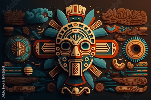 2D flat Mayan totem plank background Generative AI