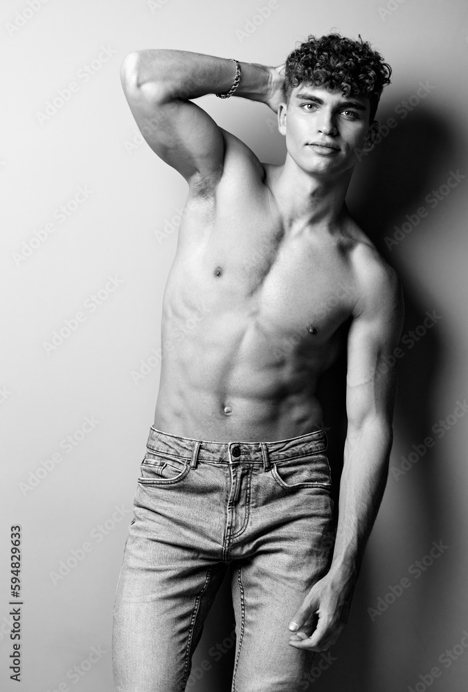 Fototapeta premium man body shirtless fashion stylish young person strong torso bodybuilding