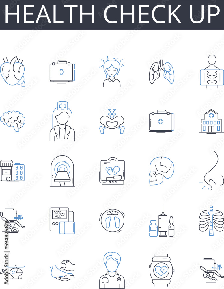 Health check up line icons collection. Medical exam, Physical test, Wellness assessment, Health evaluation, Medical check, Physical screening, Medical testing vector and linear illustration. Well Health check up line icons collection. Medical exam, Physical test, Wellness assessment, Health evaluation, Medical check, Physical screening, Medical testing vector and linear illustration. Well