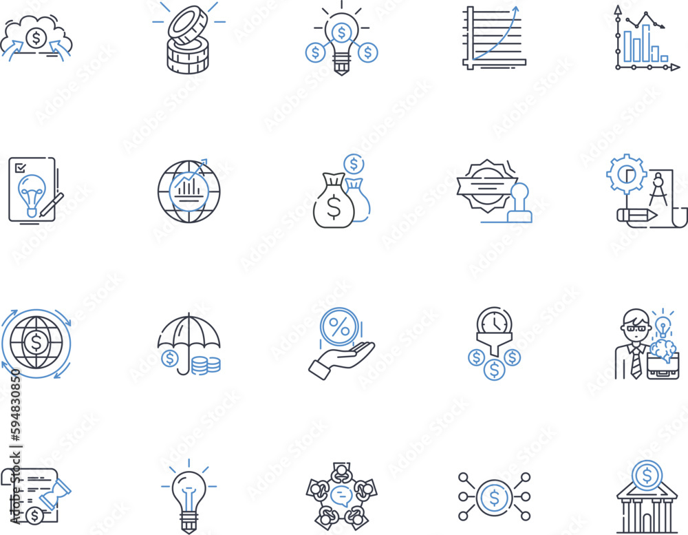 Portfolio analysis line icons collection. Diversification, Risk, Performance, Allocation, Investment, Strategy, Return vector and linear illustration. Optimization,Asset,Evaluation outline signs set