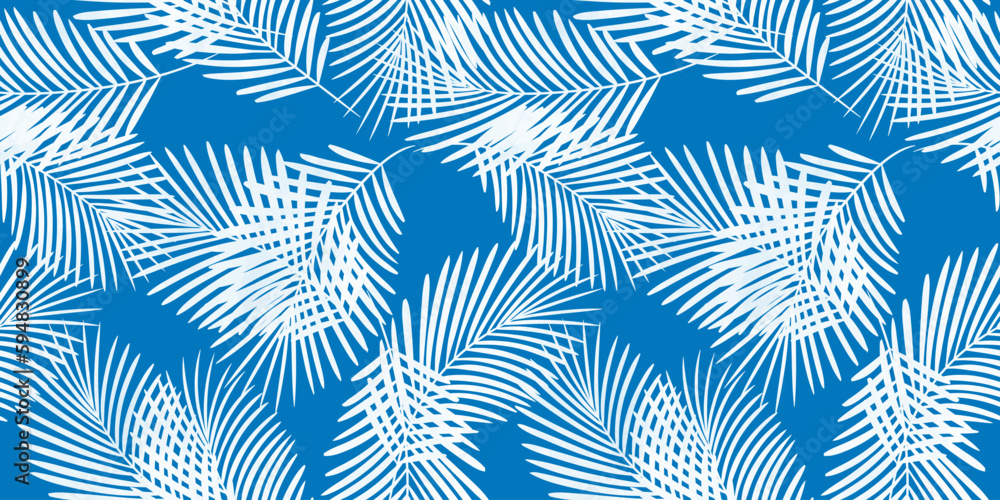 Watercolor palm leaves seamless vector pattern. Exotic leaves background, textured jungle print