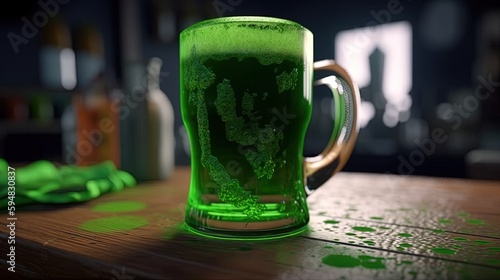 foamy irish green beer, digital art illustration, Generative AI
