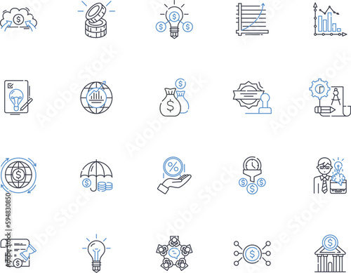 Portfolio analysis line icons collection. Diversification, Risk, Performance, Allocation, Investment, Strategy, Return vector and linear illustration. Optimization,Asset,Evaluation outline signs set
