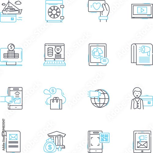 Modern banking linear icons set. Digital, Contactless, Fintech, Cryptocurrency, Mobile, Online, Blockchain line vector and concept signs. AI,Cashless,Automated outline illustrations