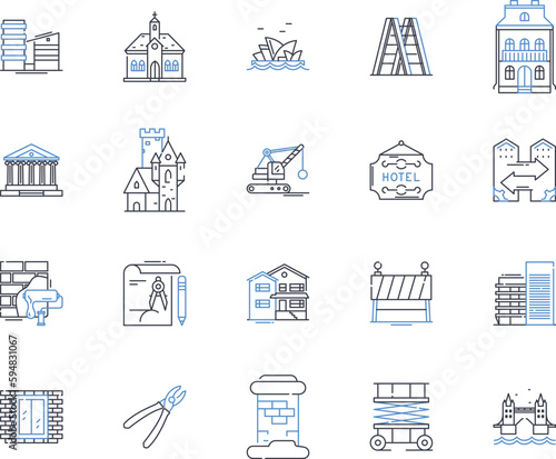 Urban planning line icons collection. Regeneration, Sustainability, Density, Infrastructure, Zoning, Transportation, Land use vector and linear illustration. Walkability,Livability,Green space outline