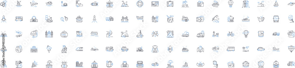 Journey time line icons collection. Duration, Commute, Trip, Distance, Traffic, Transportation, Trek vector and linear illustration. Expedition,Voyage,Adventure outline signs set