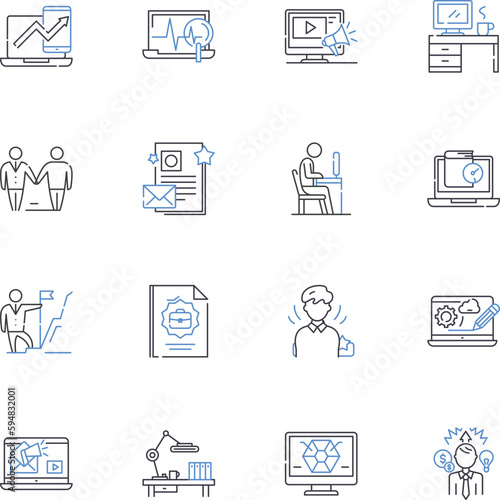 Out-of-office helpers line icons collection. Assistance, Availability, Backup, Companionship, Convenience, Coordination, Dependability vector and linear illustration. Efficiency,Errands,Flexibility