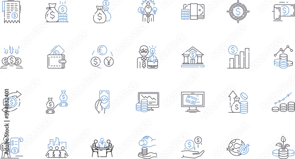 Fiscal management line icons collection. Budgeting, Forecasting, Accounting, Auditing, Taxation, Planning, Analysis vector and linear illustration. Control,Reporting,Management outline signs set