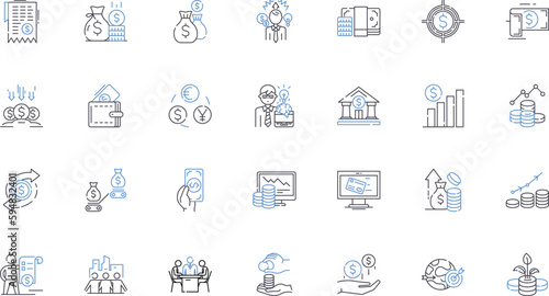 Fiscal management line icons collection. Budgeting, Forecasting, Accounting, Auditing, Taxation, Planning, Analysis vector and linear illustration. Control,Reporting,Management outline signs set