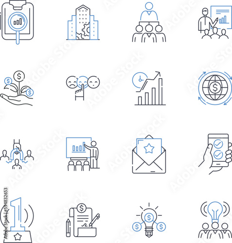 Leadership development line icons collection. Coaching, Empowerment, Accountability, Vision, Influence, Responsibility, Inspiration vector and linear illustration. Innovation,Adaptability