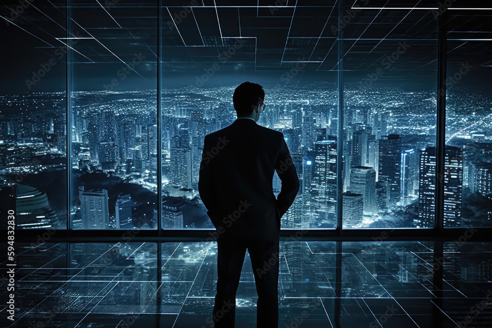 a businessman with city landscape background, generative ai a businessman with city landscape background, generative ai