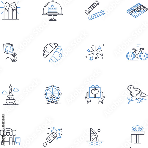 Gala line icons collection. Extravaganza, Distinguished, Glamorous, Swanky, Magnificent, Majestic, Splendid vector and linear illustration. Regal,Lavish,Royalty outline signs set