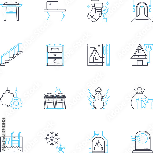 Beauty salon linear icons set. Glamour, Stylish, Relaxation, Elegance, Serenity, Purity, Radiance line vector and concept signs. Charm,Sophistication,Perfection outline illustrations