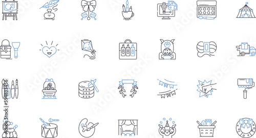 Quirky pursuits line icons collection. Whimsy, Eccentricity, Oddities, Peculiarities, Kooky, Individualism, Unconventional vector and linear illustration. Novelty,Curiosity,Playfulness outline signs photo