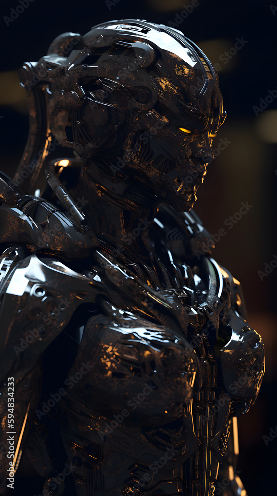 The Shadow Cyborg: A Futuristic Mech in Glossy Black Ceramic, AI Generative The Shadow Cyborg: A Futuristic Mech in Glossy Black Ceramic, AI Generative