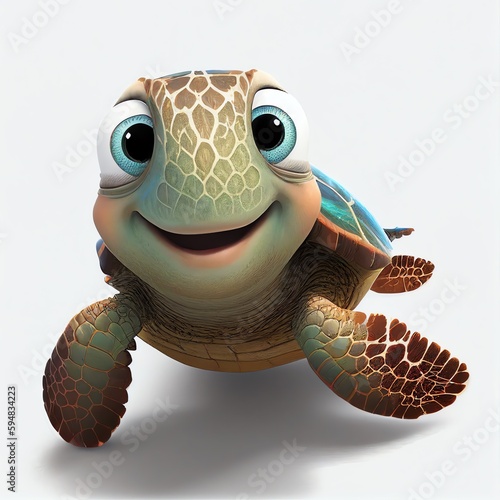 Imagine a charming cartoon sea turtle with the signature Pixar animation style photo