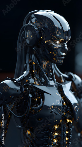 Gleaming Shadows: Unveiling the Black Shiny Gloss of the Ceramic Armor Cyborg - AI Generative