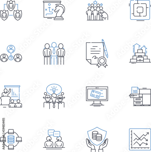 Firm get-together line icons collection. Gathering, Meetup, Party, Conference, Assembly, Convocation, Celebration vector and linear illustration. Socialize,Nerking,Reunion outline signs set