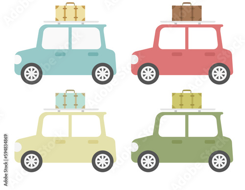 かわいい 自動車 イラスト _ ベクター 素材 横向き 旅行 軽自動車 トランク