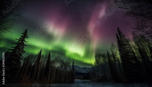 Majestic mountain range illuminated by star trail generated by AI © Jeronimo Ramos