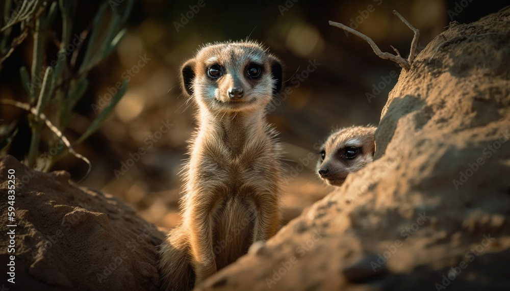 Small meerkat closely watching nature in Africa generated by AI Small meerkat closely watching nature in Africa generated by AI