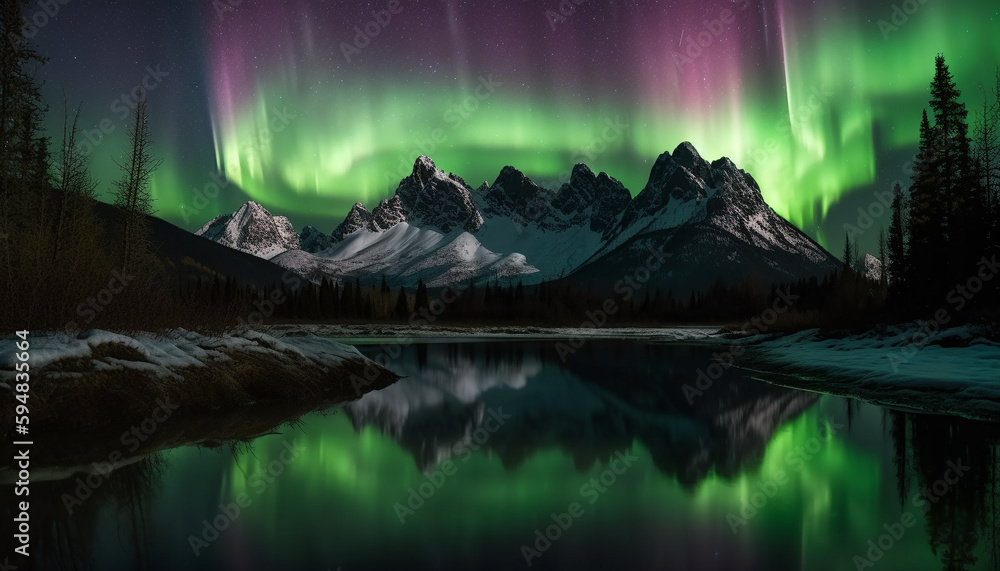 Majestic mountain range illuminated by starry night generated by AI