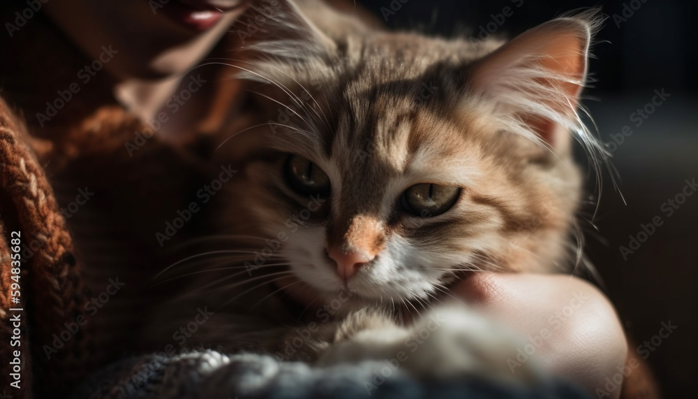Cute kitten sleeping, a friend comfortable lap generated by AI Cute kitten sleeping, a friend comfortable lap generated by AI