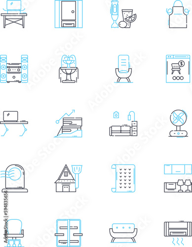 Web design linear icons set. Responsive, User-friendly, Navigation, Graphics, Typography, Layout, Colors line vector and concept signs. Accessibility,User-flow,Interactivity outline illustrations