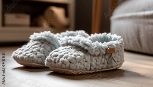 Soft woolen baby booties, handmade with elegance generated by AI