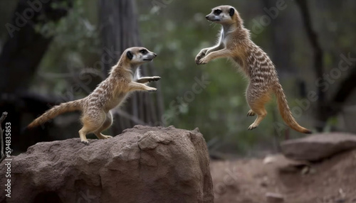 Curious lemur and meerkat stare outdoors together generated by AI © Jeronimo Ramos