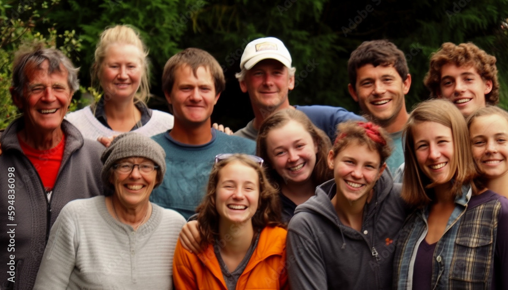 Large group outdoors, smiling with happiness Portrait fun generated by AI Large group outdoors, smiling with happiness Portrait fun generated by AI
