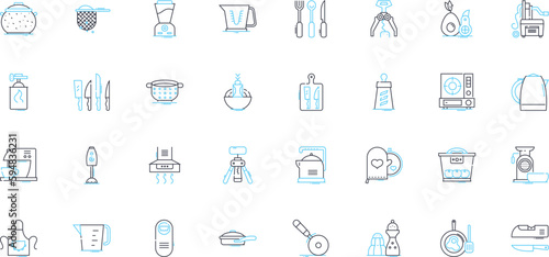 Baker linear icons set. Flour, Dough, Oven, Pastry, Yeast, Bread, Croissant line vector and concept signs. Brownies,Cookies,Cupcakes outline illustrations