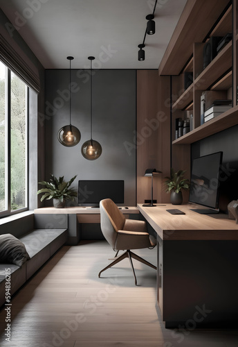 Sleek and Sophisticated: A Modern Premium Minimalist Home Office, AI Generative © Augusto
