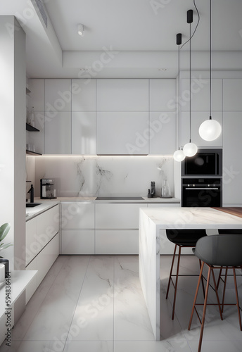 Effortless Elegance  Unveiling the Modern Luxe of a Premium Minimalist Kitchen - AI Generative