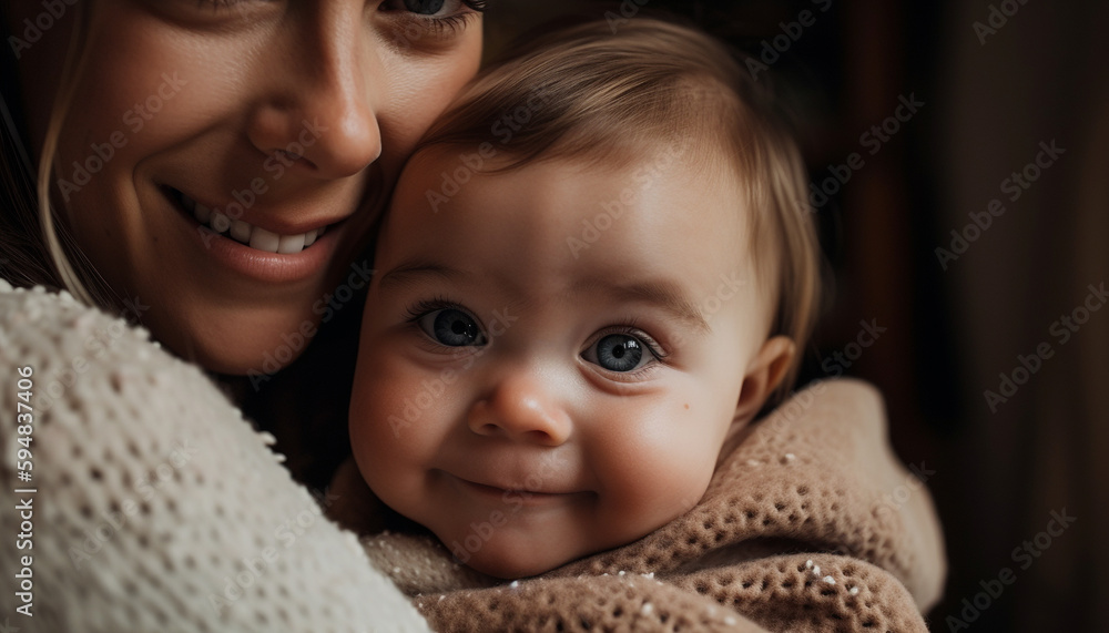 Smiling family embracing newborn baby girl at home generated by AI Smiling family embracing newborn baby girl at home generated by AI