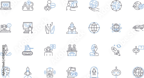 Evolved science line icons collection. Genetics, Biotechnology, Nanotechnology, Neurology, Robotics, Artificial intelligence, Quantum mechanics vector and linear illustration. Synthetics,Cybernetics