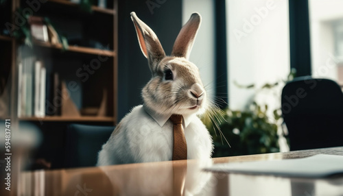 Fluffy rabbit sitting on table  looking cute generated by AI
