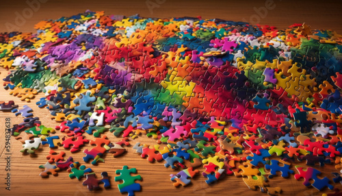 Colorful puzzle pieces form educational order and connection generated by AI