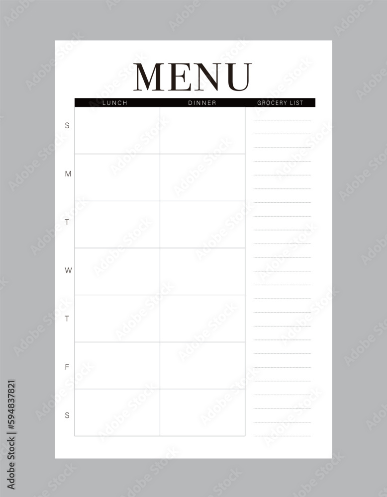 Menu planner. Plan you food day easily. Vector illustration Menu planner. Plan you food day easily. Vector illustration