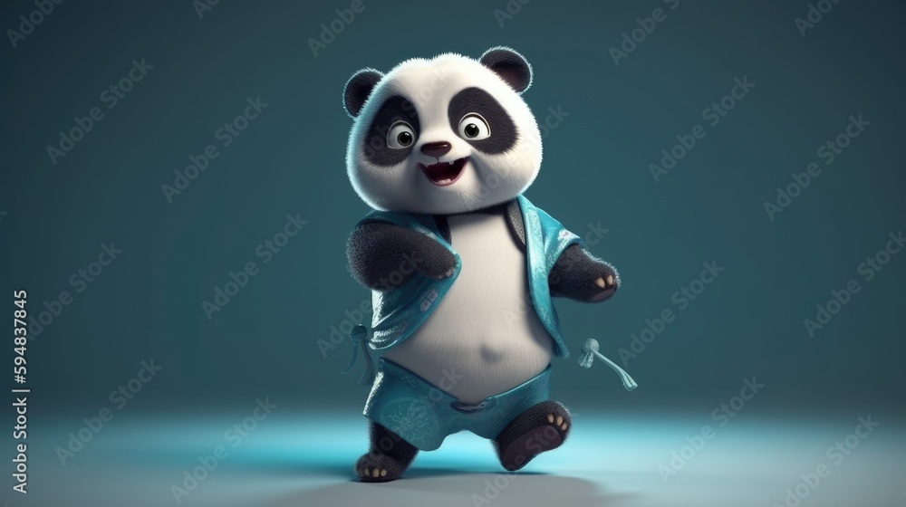Fototapeta premium Funny panda dancing. Created with generative AI.